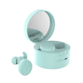 Bluetooth makeup mirror headset V5.0 wireless earpiece in black with stereo voice control and built-in mirror