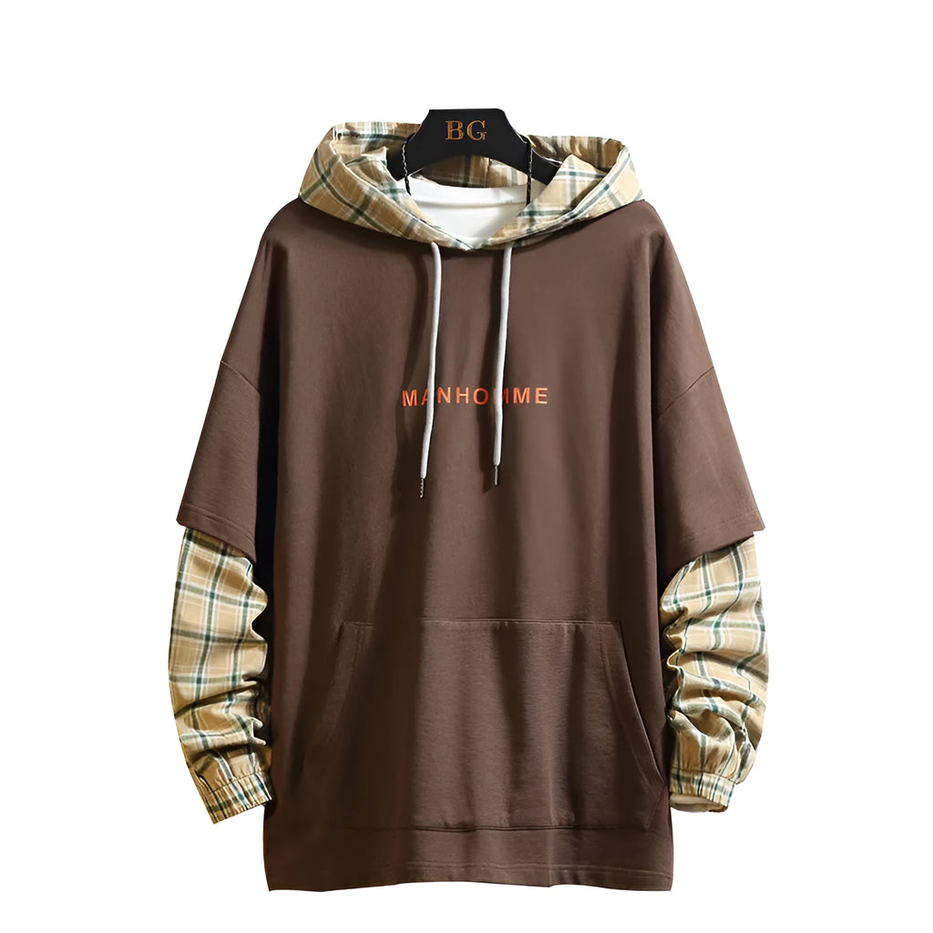 Youth fashion hoodie in coffee colour with round neck and long sleeves