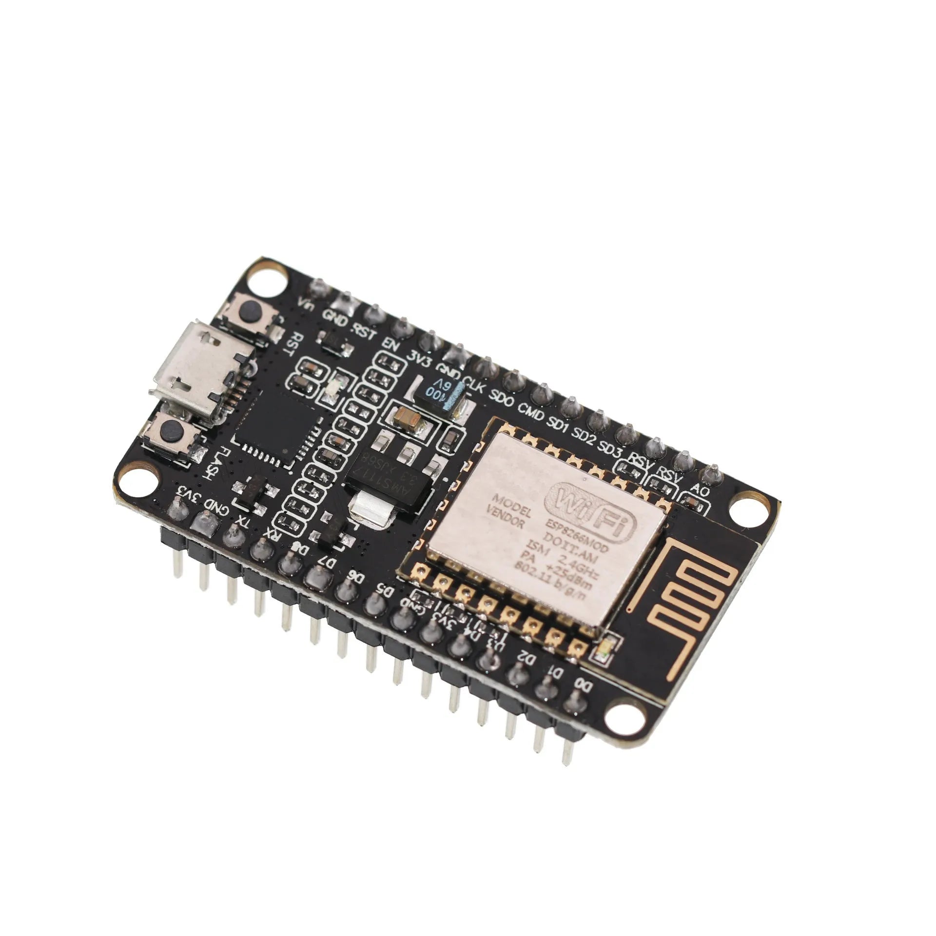 NodeMCU Lua WiFi development board with ESP8266 chip and CP2102 USB-to-serial converter