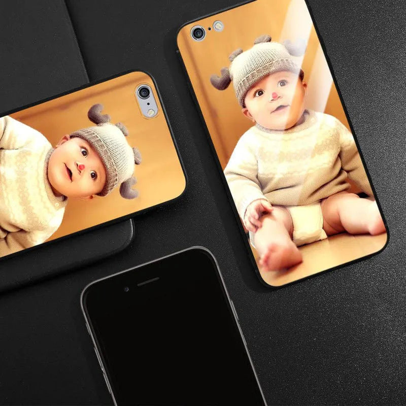 Custom patterned ultra-thin protective case for Apple iPhone models with raised camera and screen edges.