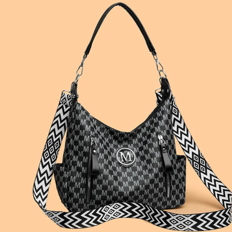 Retro printed shoulder messenger bag with double straps and sandwich pocket in milky white colour