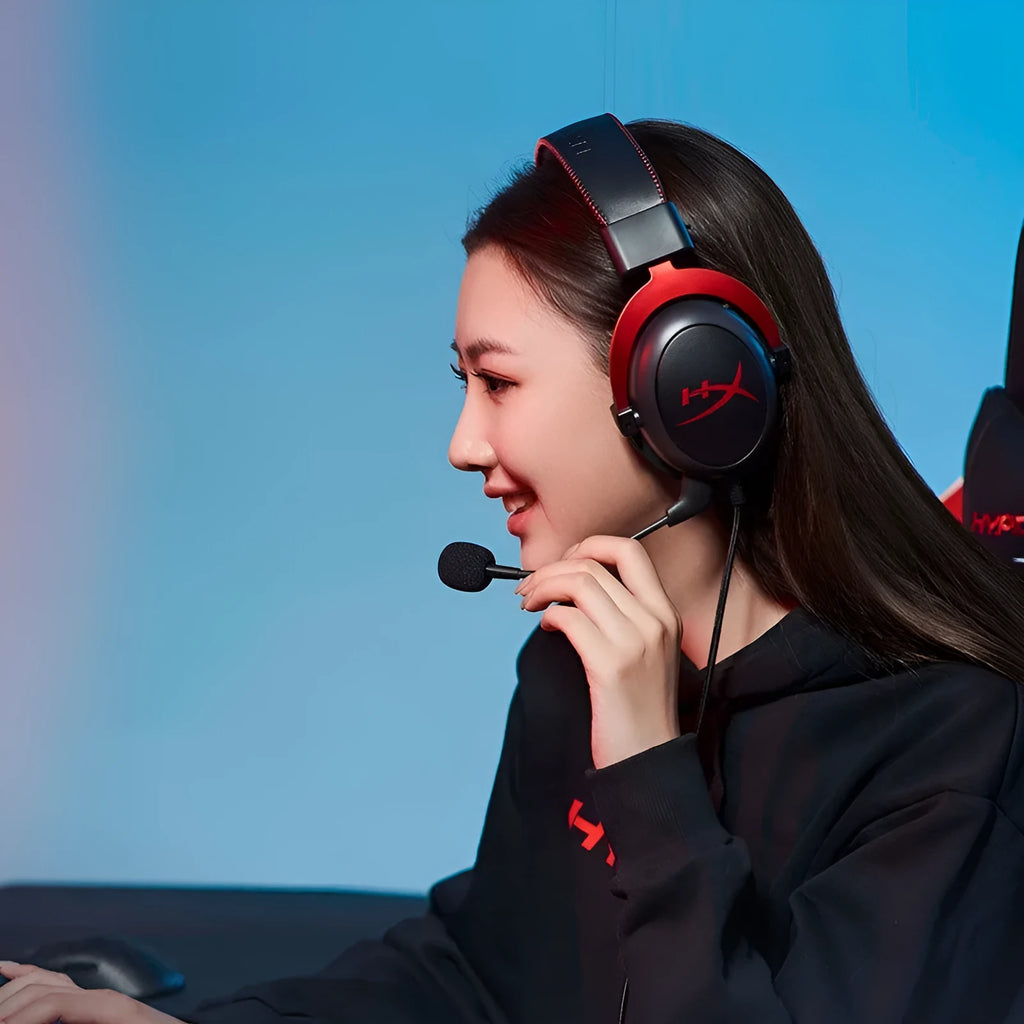 Hurricane 2 wired gaming headset with detachable microphone on a black and red headband.