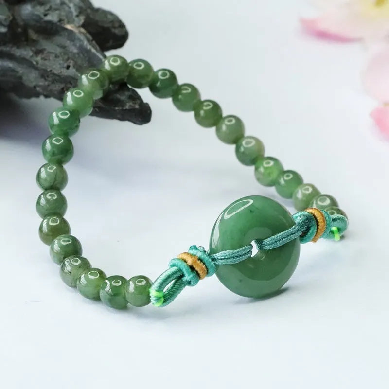 Natural emerald green jade bracelet with safety buckle and 6mm star-shaped beads