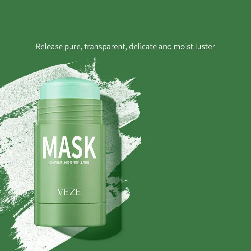Solid cleansing mask in green colour for oil control and pore minimisation with green tea and mud ingredients