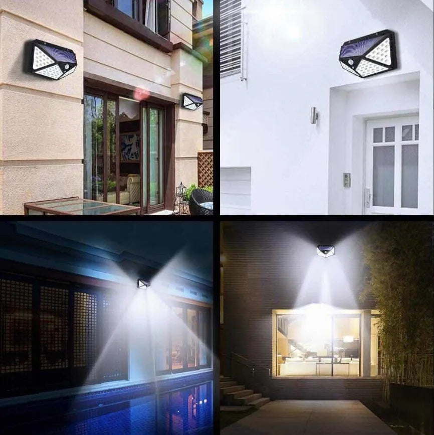 Solar powered body sensor wall lamp with 100 LED in a courtyard setting