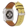 Genuine leather strap with folding buckle in multiple colours including blue, brown, and pink.