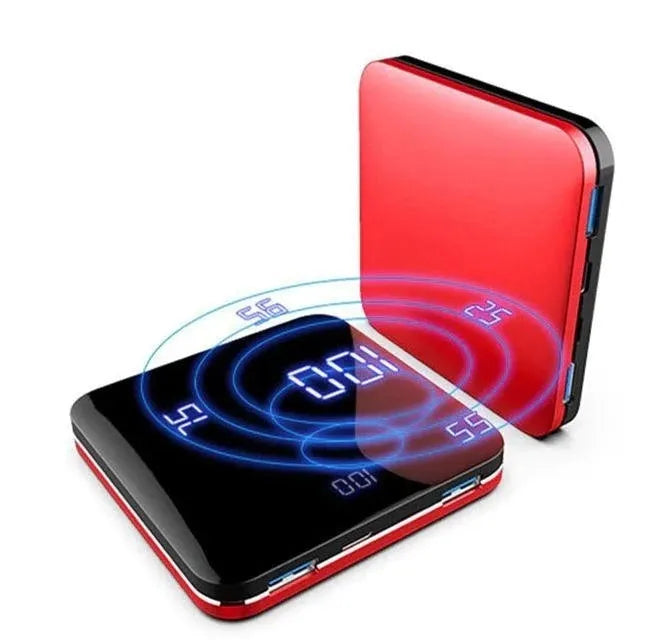 Ultra-thin mirror mini power bank 8000mAh alloy shell LCD display in black red rose gold
