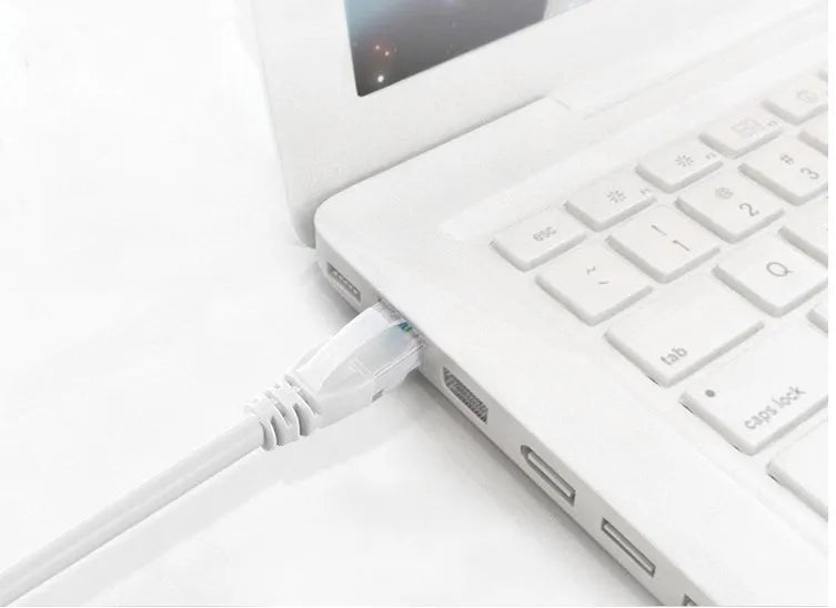 White Cat6 network cable with RJ-45 connectors, CCA conductor, shown in a range of lengths from 1M to 50M.