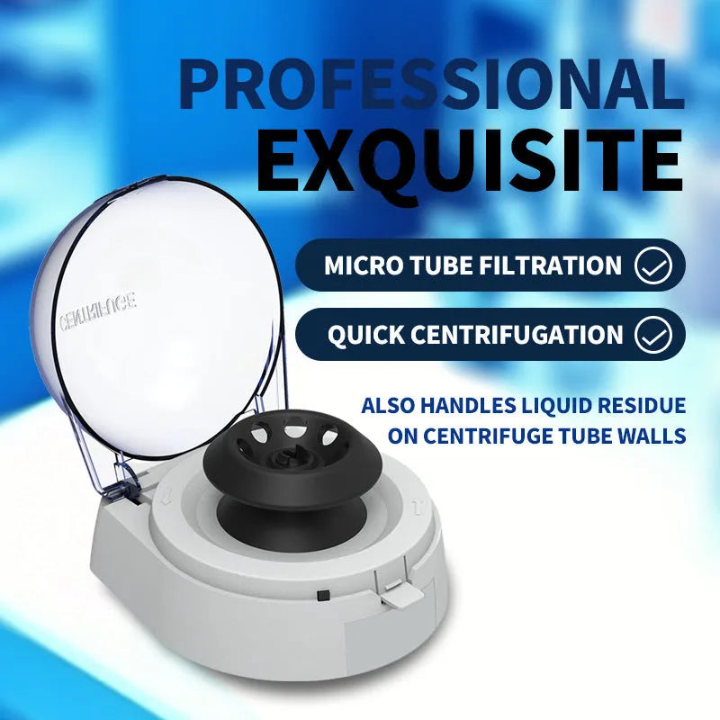 Mini laboratory centrifuge with compact design measuring 157mm wide by 170mm high