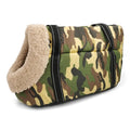 Multi purpose warm pet carrier in canvas and cotton, Camouflage style, size S, with handles and enclosed design