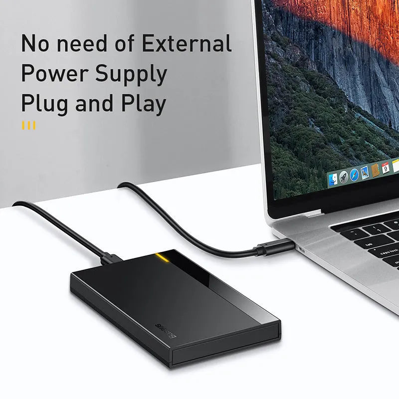 Universal 2.5-inch SATA hard disk enclosure in aluminium alloy shell with smart hibernation support and included cable