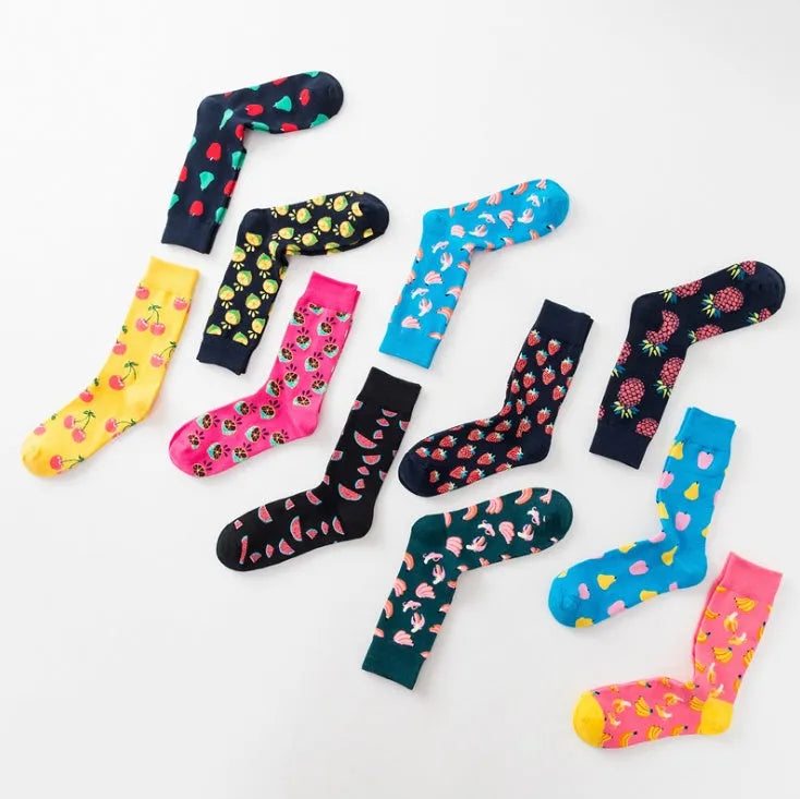 Happy tube socks with banana fruit design in cotton 200-pin high-density one size 39-43 for men and women