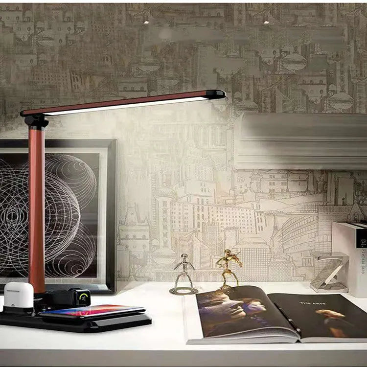 X-1 model 4-in-1 multi-function LED desk lamp with wireless charging pad in black or white finish.