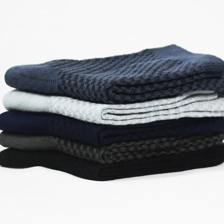 Men's bamboo fibre socks with small square pattern in five colour options.