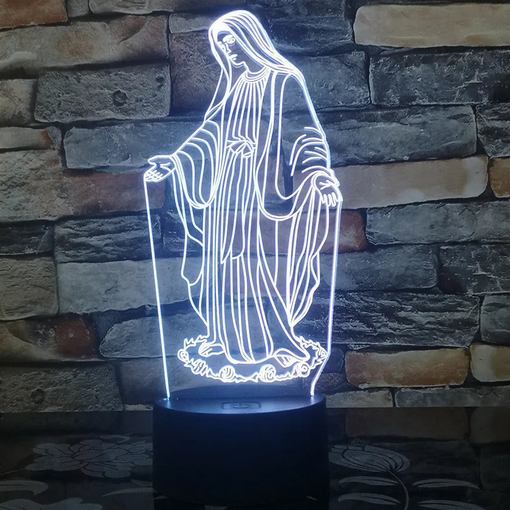 3D LED night light showing colourful dual-ring pattern from laser-engraved acrylic on an ABS base.