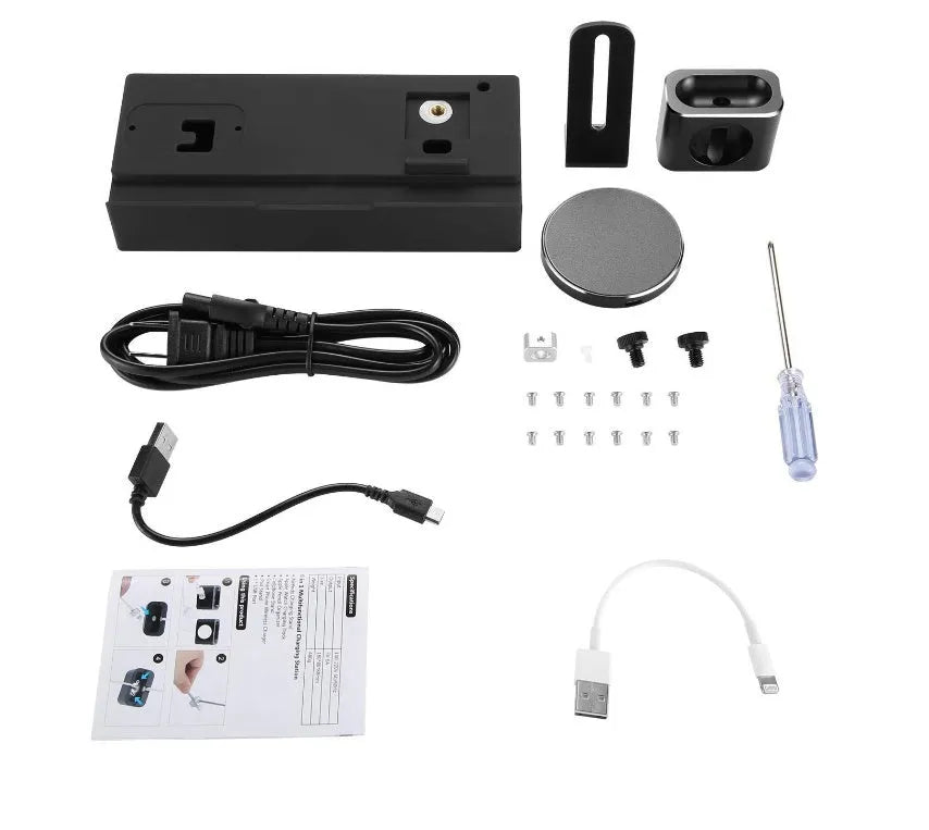 Black eight-port wireless charging station with USB hub and 150cm power cord
