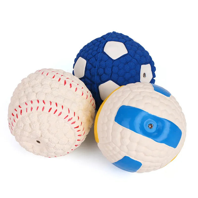 Latex dog toy ball in football shape with sound feature for interactive play, 9.5cm size