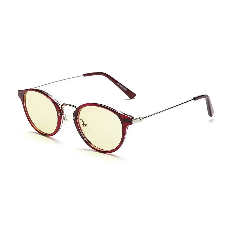PC anti-blue light literary glasses frames in bright black, amber, purple and purple leopard colours