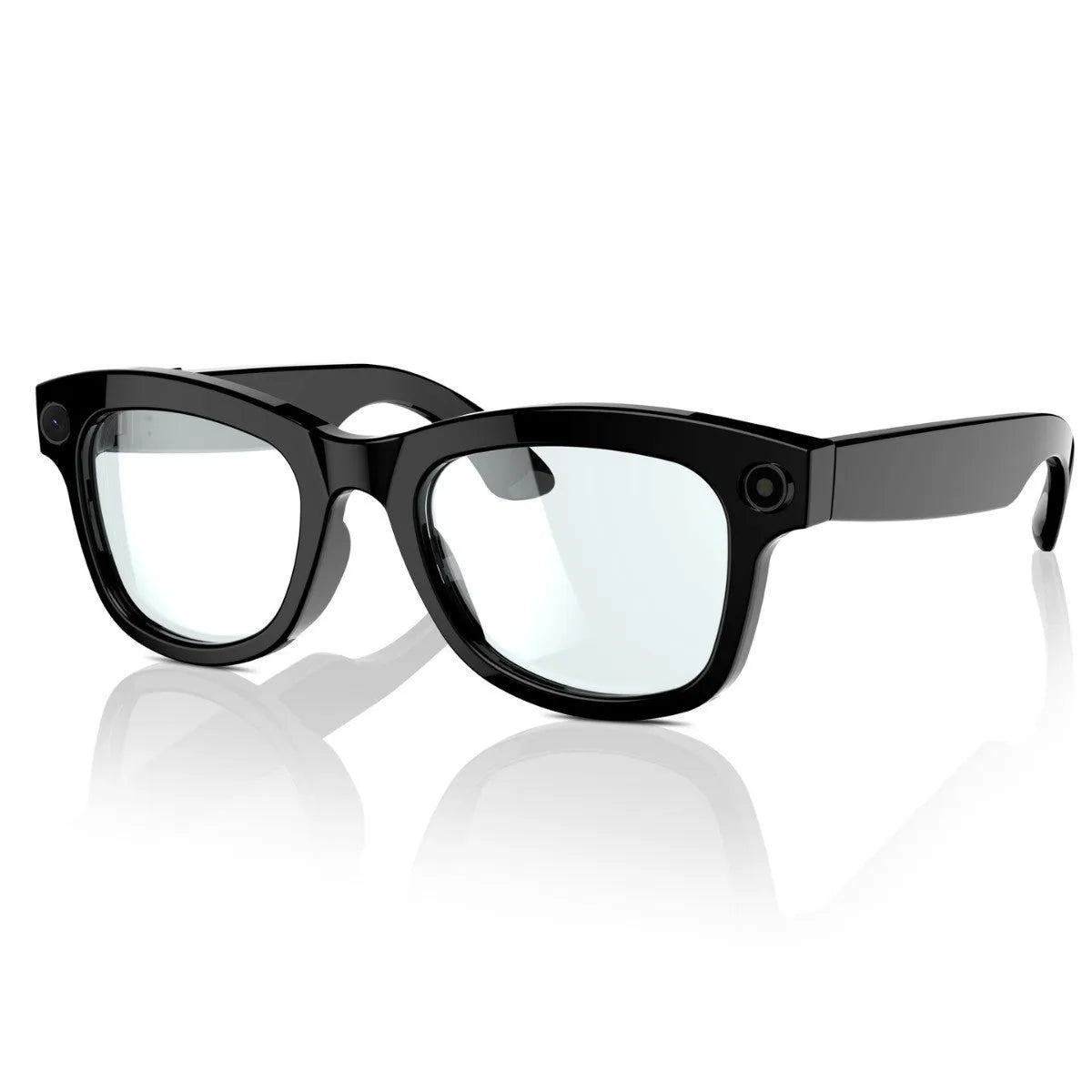 M01 intelligent video glasses with HD camera, shown with black lens option.