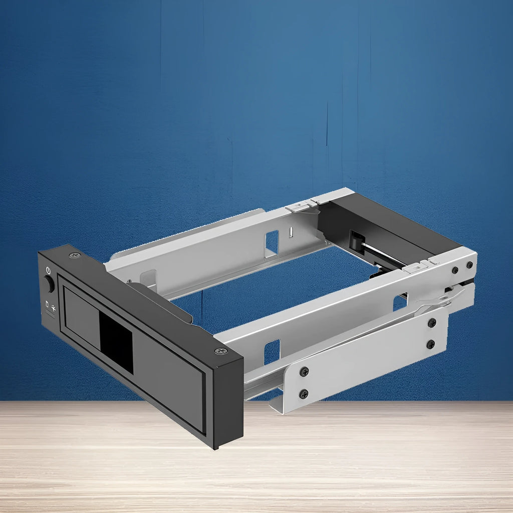 Black hard disk tray for vertical installation in desktop computer CD-ROM drive bays
