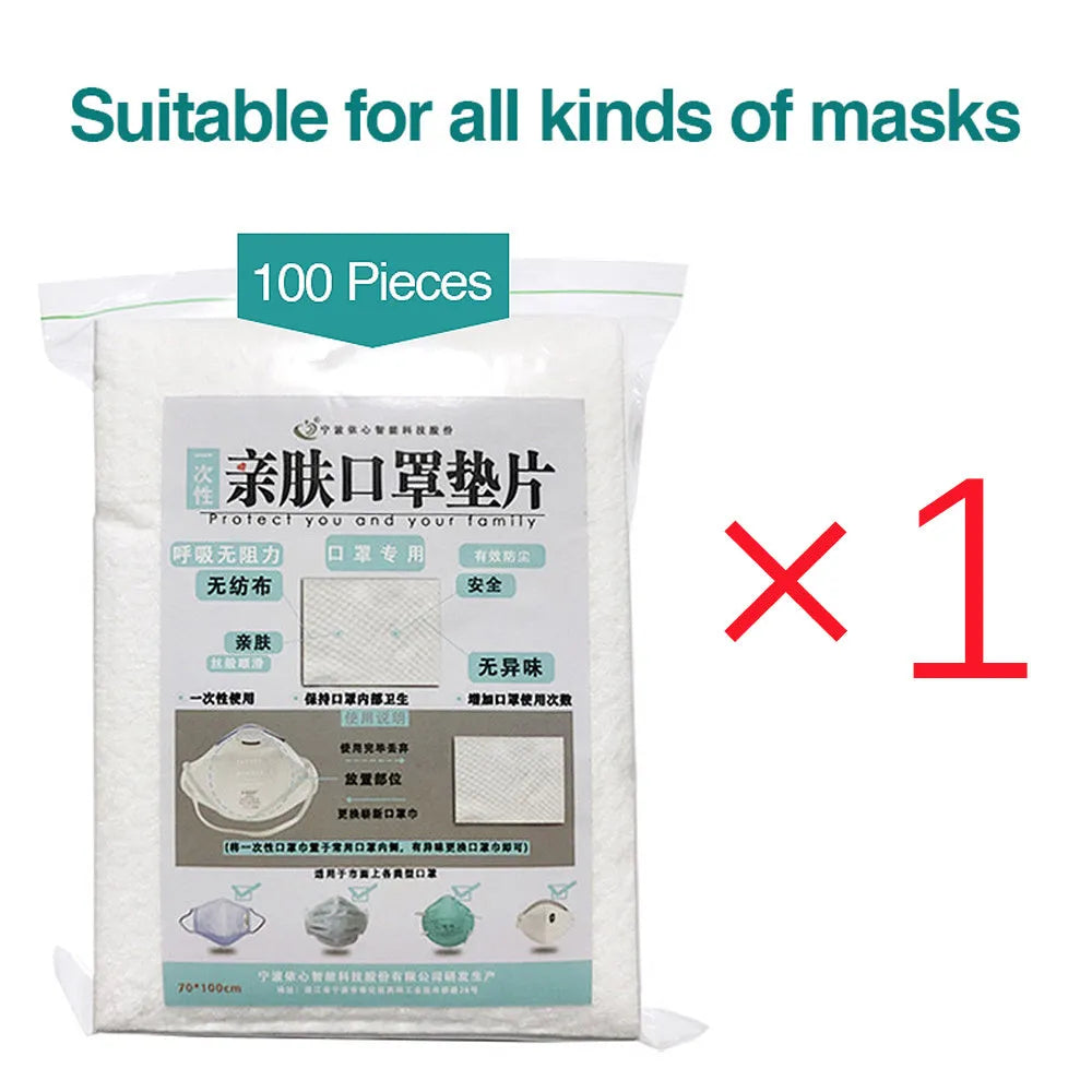 Pile of white disposable mask inner pads made of spunlaced viscose nonwoven fabric, 120x90mm size