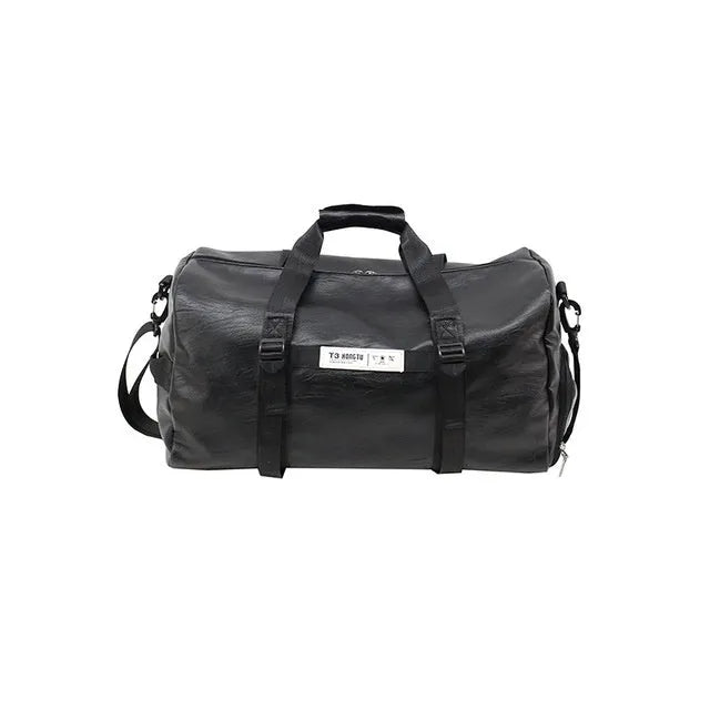 Black fabric portable travel bag shown in large 49cm and small 45cm sizes