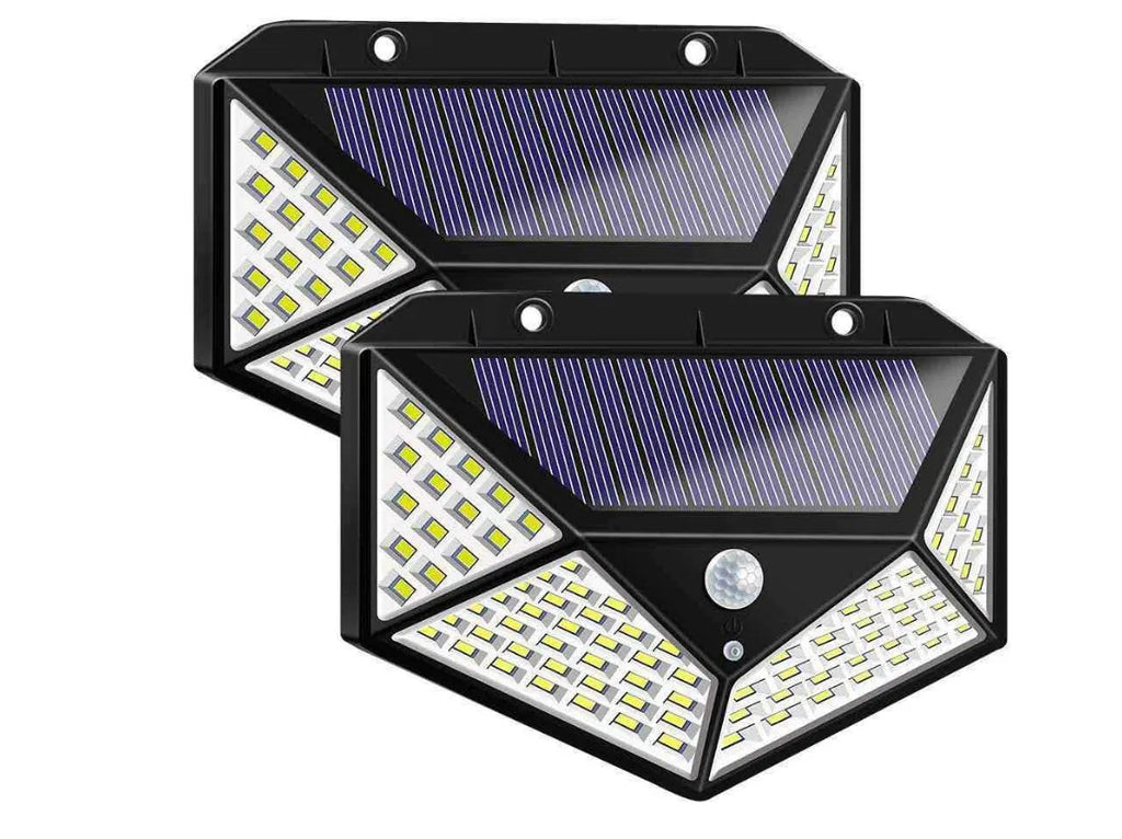 Solar powered body sensor wall lamp with 100 LED in a courtyard setting