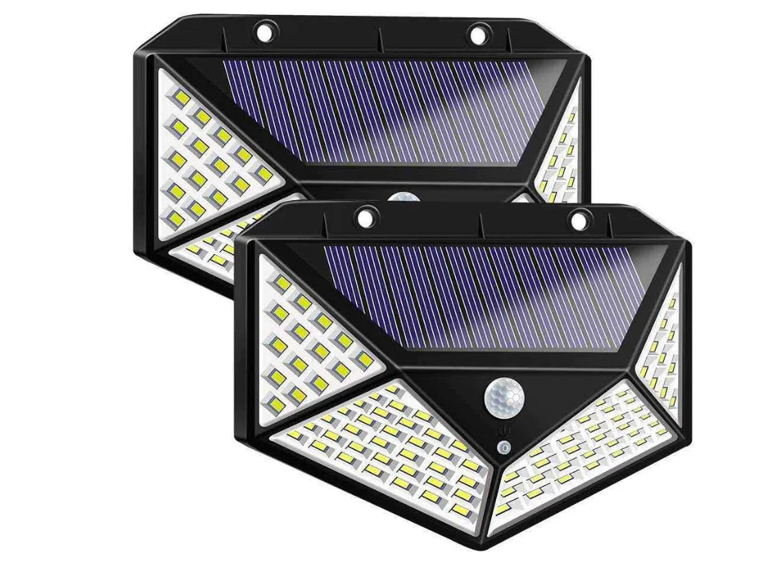 Solar powered body sensor wall lamp with 100 LED in a courtyard setting