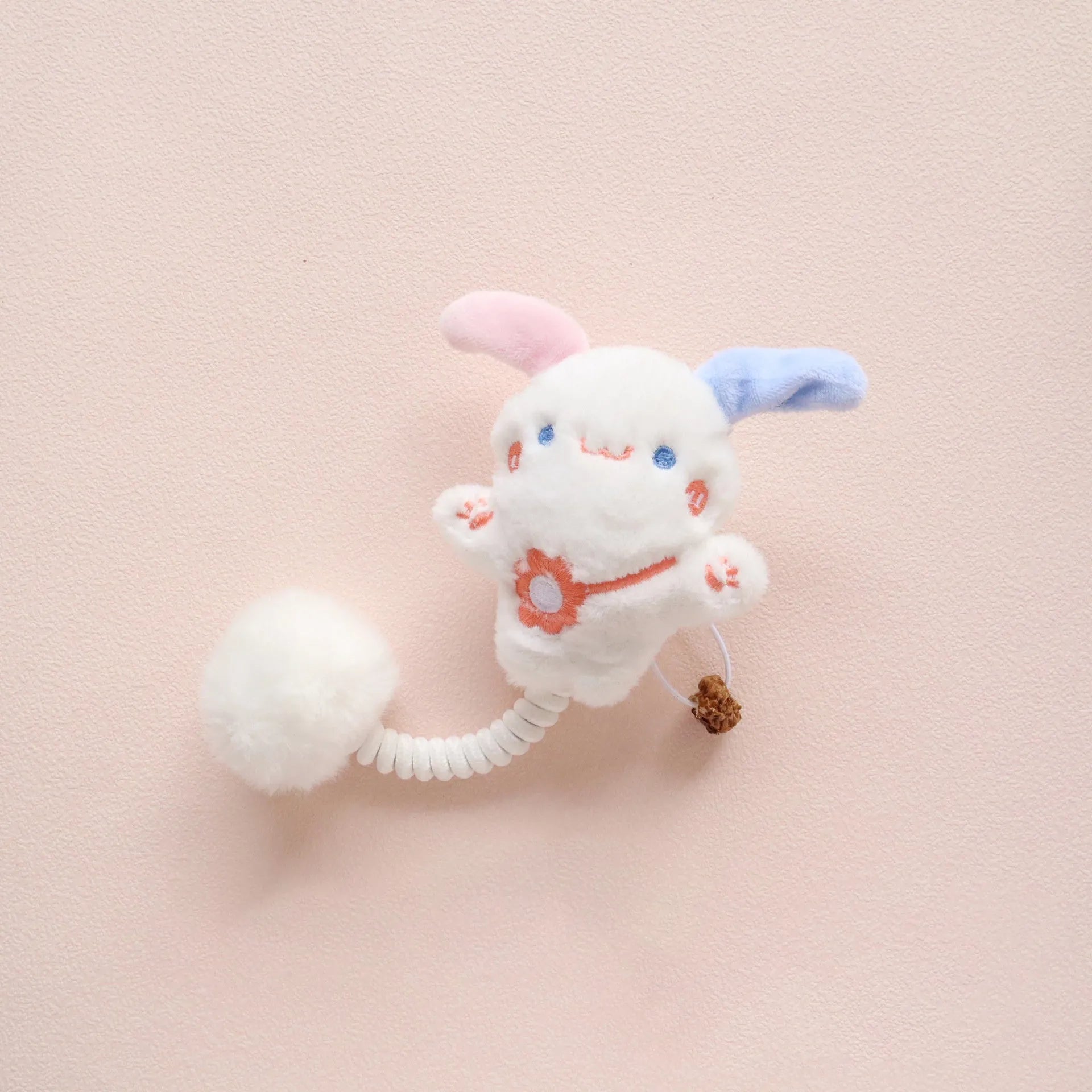 Plush cat toys with silvervine fruit and stretch springs in animal designs including frog, pig, star, rabbit, chicken, and panda