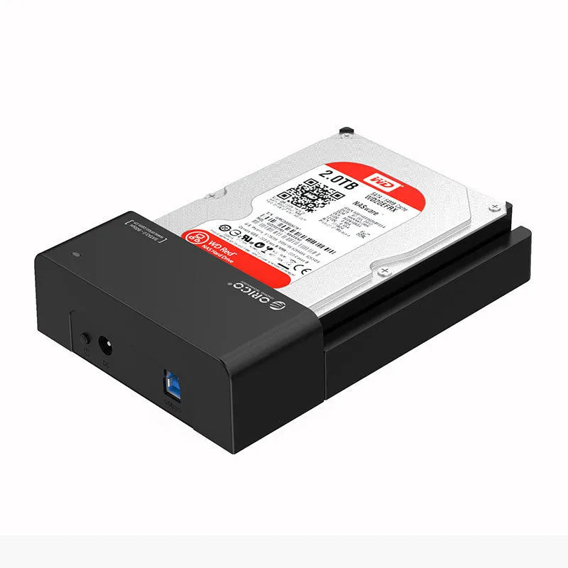 Black universal SATA hard disk enclosure for 2.5 inch and 3.5 inch drives with USB cable