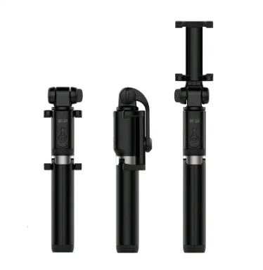 Aluminium alloy Bluetooth selfie stick with tripod and remote control for mobile phones.