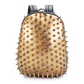Women's oval black punk rock style travel backpack with hollow-out details and air cushion straps.