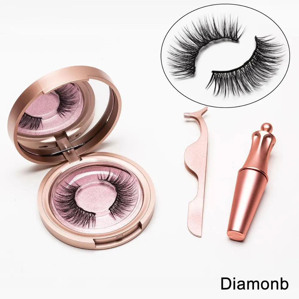 Magnetic eyeliner and false eyelash set with 5 pairs faux mink lashes, applicator tweezers, and storage case with mirror