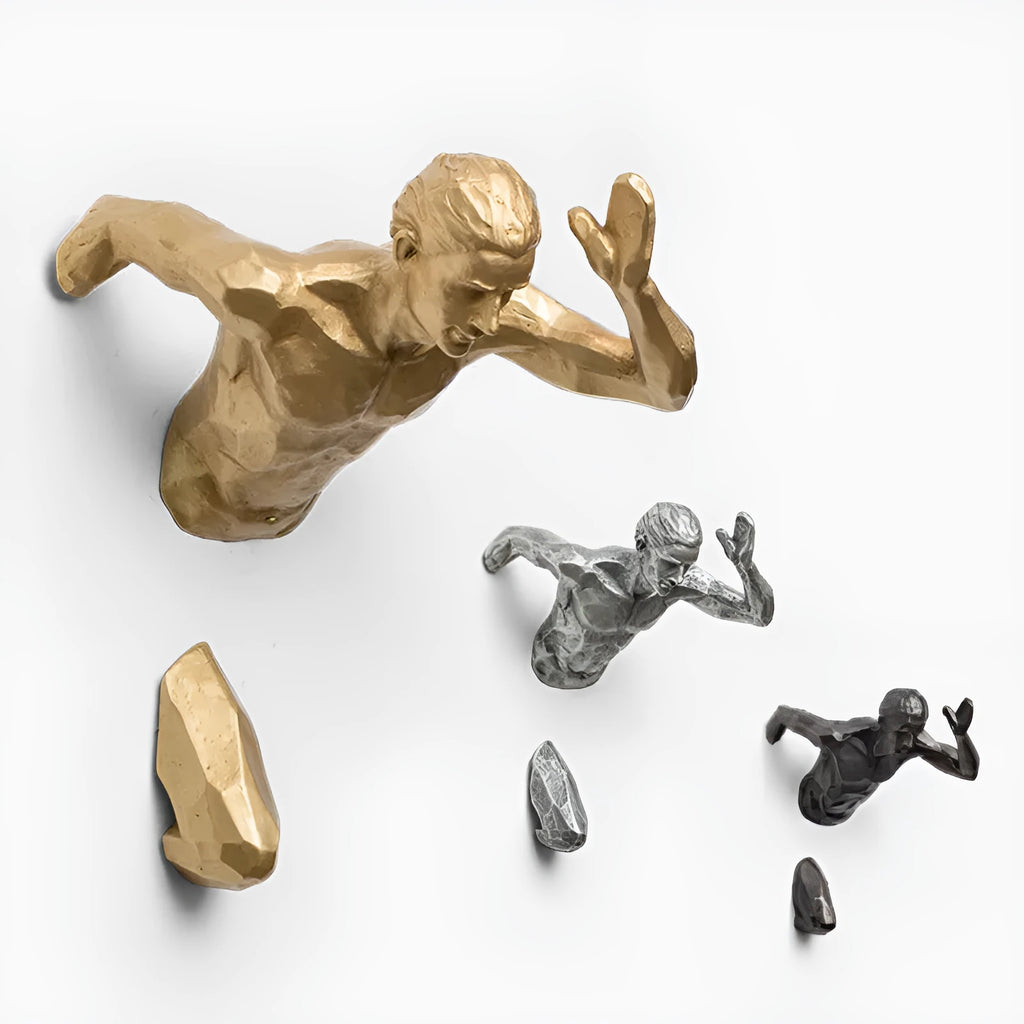 Modern resin character wall hanging in a choice of left or right facing design with copper, gold, or silver finish.