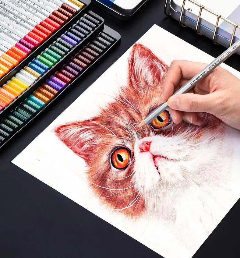 Water-soluble oil-based colour pencil set in tin box, 36 48 72 colours, for wet and dry drawing