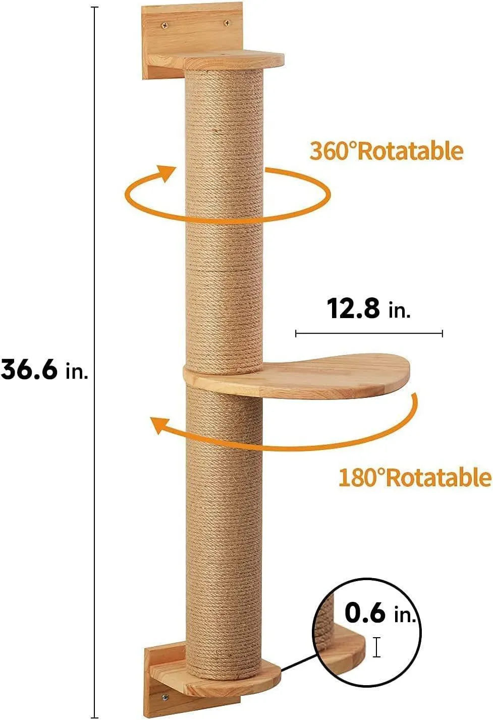 Wall-mounted wooden cat jumping platform with flax cordage scratching post
