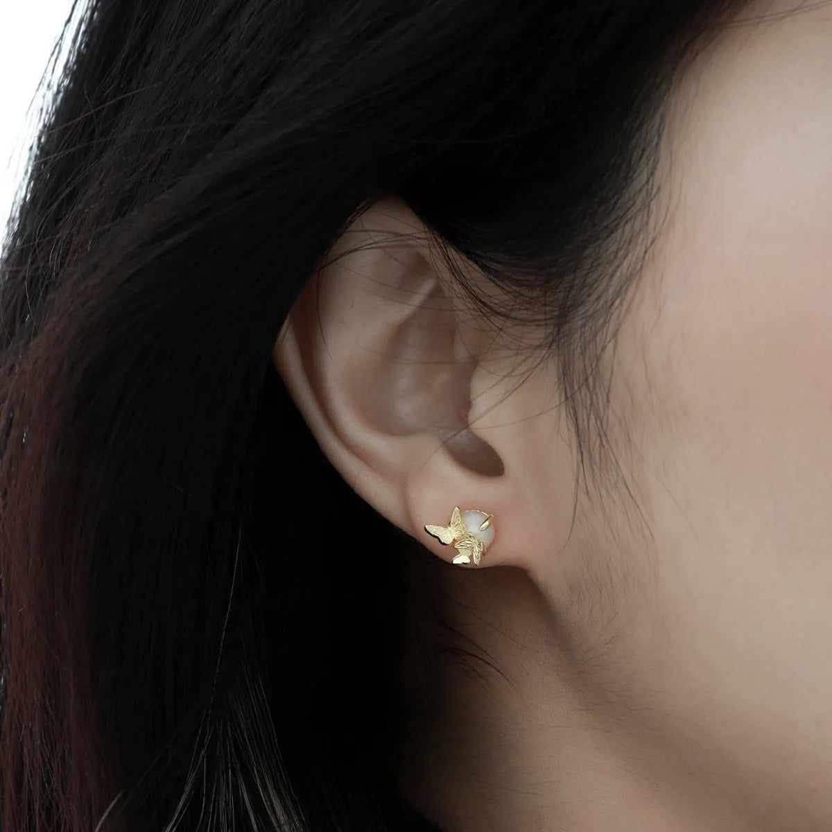 925 sterling silver butterfly stud earrings with electroplated white gold or gold finish