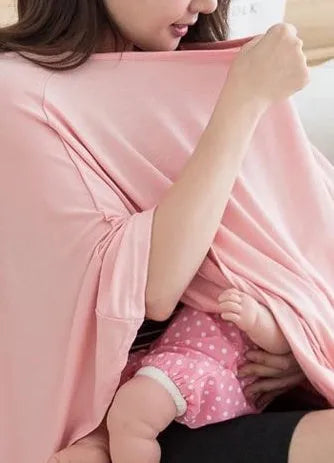Nursing cover in black, grey or pink, soft breathable fabric, adjustable neck strap for breastfeeding privacy.