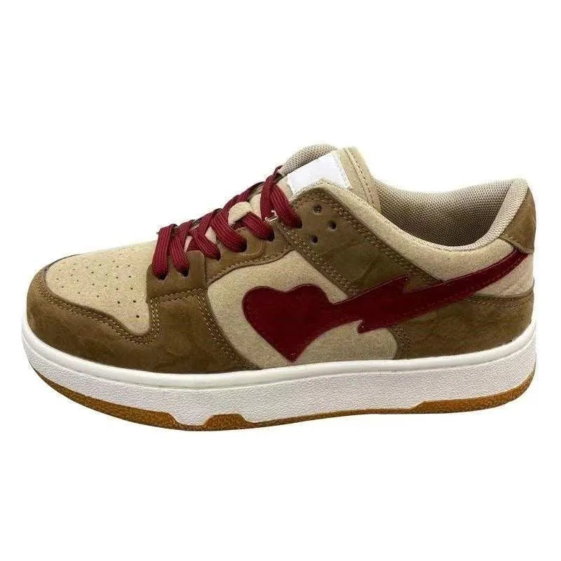 Women's brown PU leather casual bread shoes with round toe, low top, and mid heel, front lace-up closure