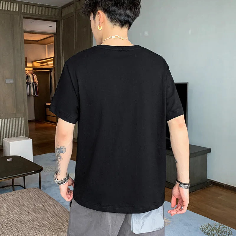 Loose short-sleeve cotton T-shirt for boys with letter print in white, size M