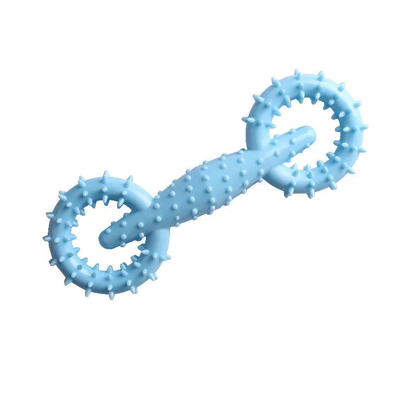 Blue TPR rubber dog chew toy ring for puppy teething, 16cm diameter.