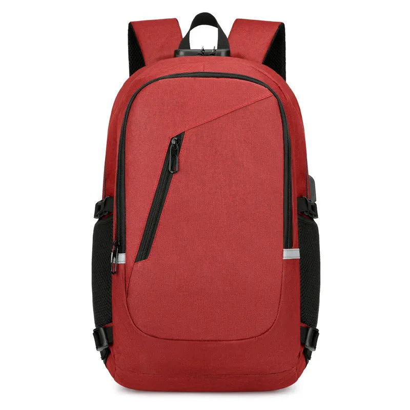 Oxford cloth computer backpack in blue colour showing 35 litre capacity and street style design