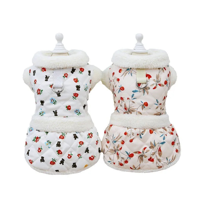 Pet cat clothes autumn winter broken card printing fabric cotton velvet casual style pink white sizes XS to XL