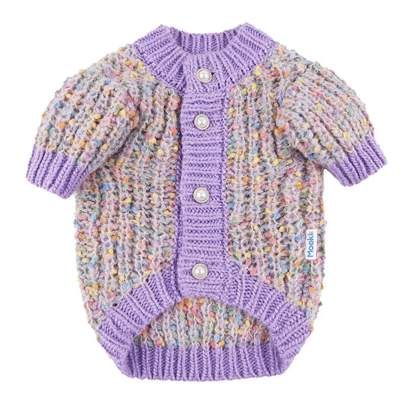 Purple dog cardigan sweater for larger breeds in XL and XXL sizes, casual polyester pet clothing