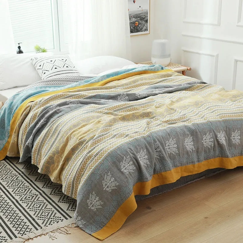 Five-layer pure cotton gauze bed sheet blanket in Roulette Wheel Blue pattern