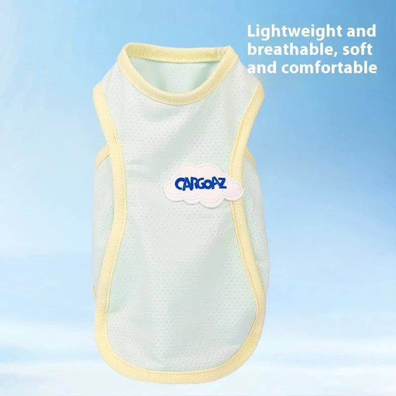 Grass green anti-lint polyester vest for a cat on a white background.