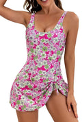 Women's tight-fitting backless one-piece swimsuit in a floral print pattern.