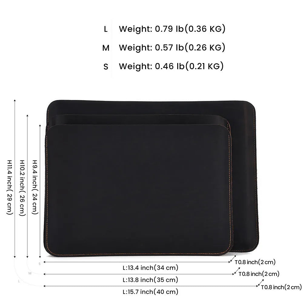 Genuine crazy horse leather horizontal computer liner bag in medium brown colour