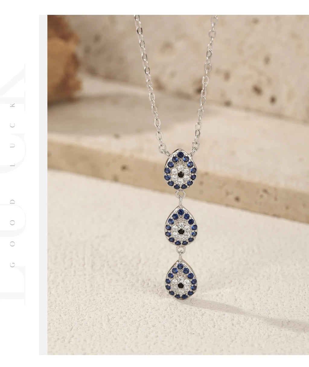 Sterling silver Y-shaped chain necklace with full diamond eye design, S925 colour, 41-50cm perimeter