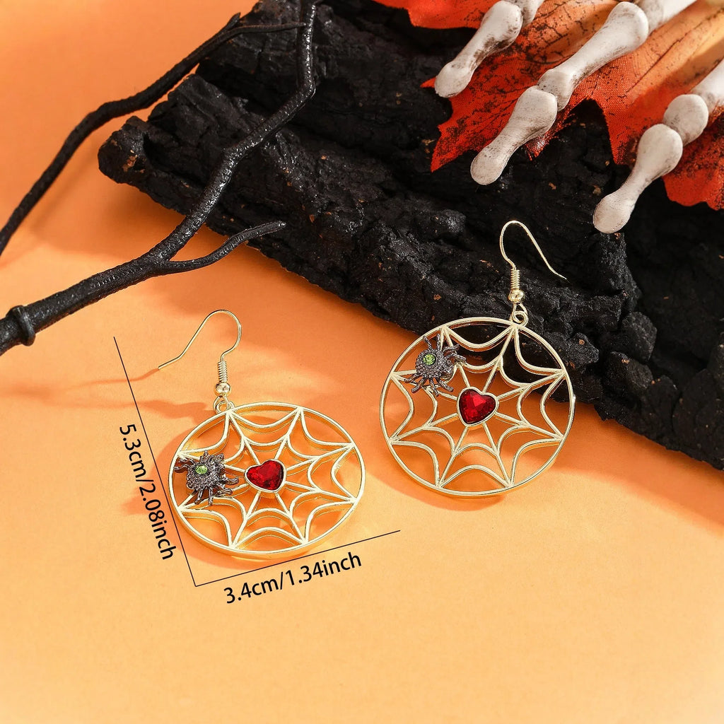 Silver colour spider web spider pendant dangle earrings
